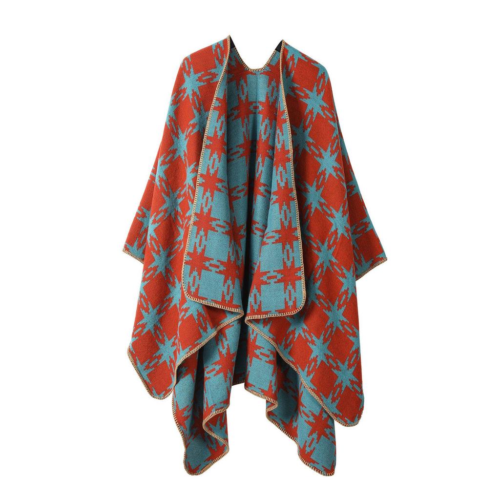Solid Color Striped Shawl Cardigan: Warm, Versatile Imitation Cashmere Scarf for Autumn and Winter