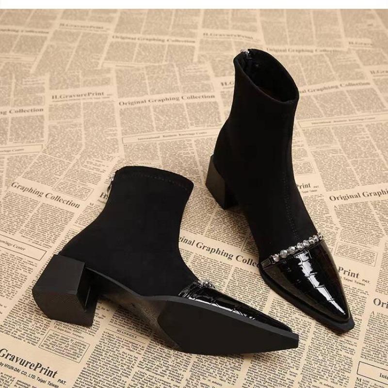 

Модные женские зимние ботильоны с острым носком на высоком каблуке, сексуальная обувь, массивные дизайнерские челси, зимний новый тренд, готические женские ботильоны 42
