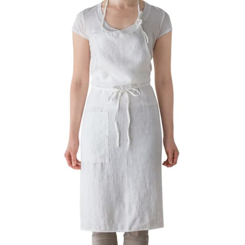 Lino e Lina Mila A316 Full Apron, White, for Women and Men, Kitchen, Solid Linen, Simple, Long Length