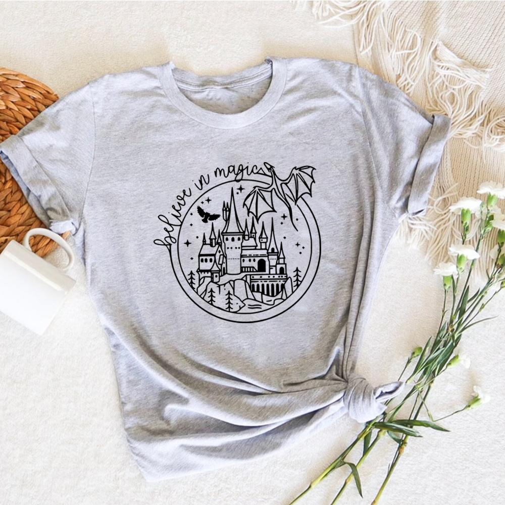 

Винтажная футболка Believe in Magic Эстетичные футболки с драконом Магическая футболка Футболки с графикой Футболка волшебника Готическая футболка Унисекс Топы с короткими рукавами 3XL