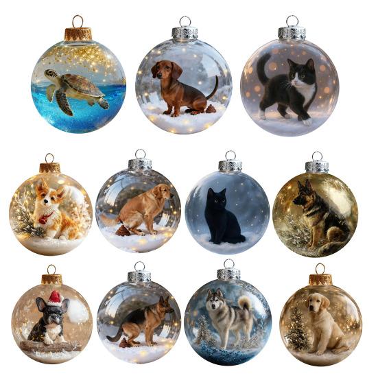 3D Animal Christmas Ball Ornament Funny Dog/Cat/Turtle Hanging Decoraton Clear Plastic Xmas Balls Ornament