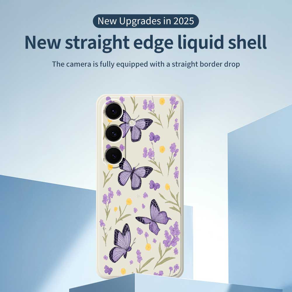 For Samsung Galaxy S24 FE Case Purple Butterflies Pattern Printing Straight Edge TPU Phone Back Cover