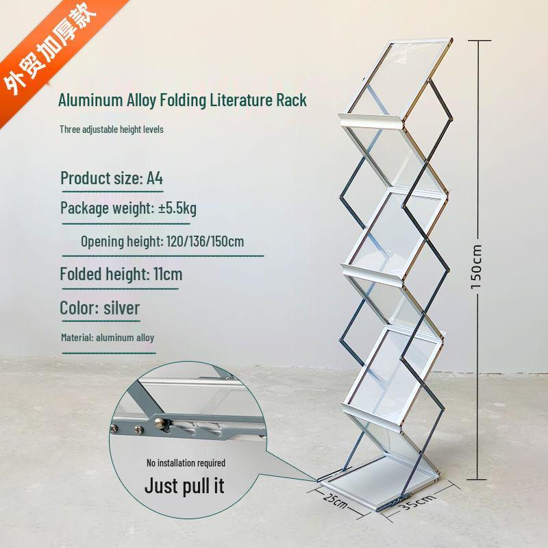 A4 Aluminum Alloy Foldable Display Stand Acrylic Bookshelf Retro Magazine Rack Portable Exhibition Bookshelf for Photography