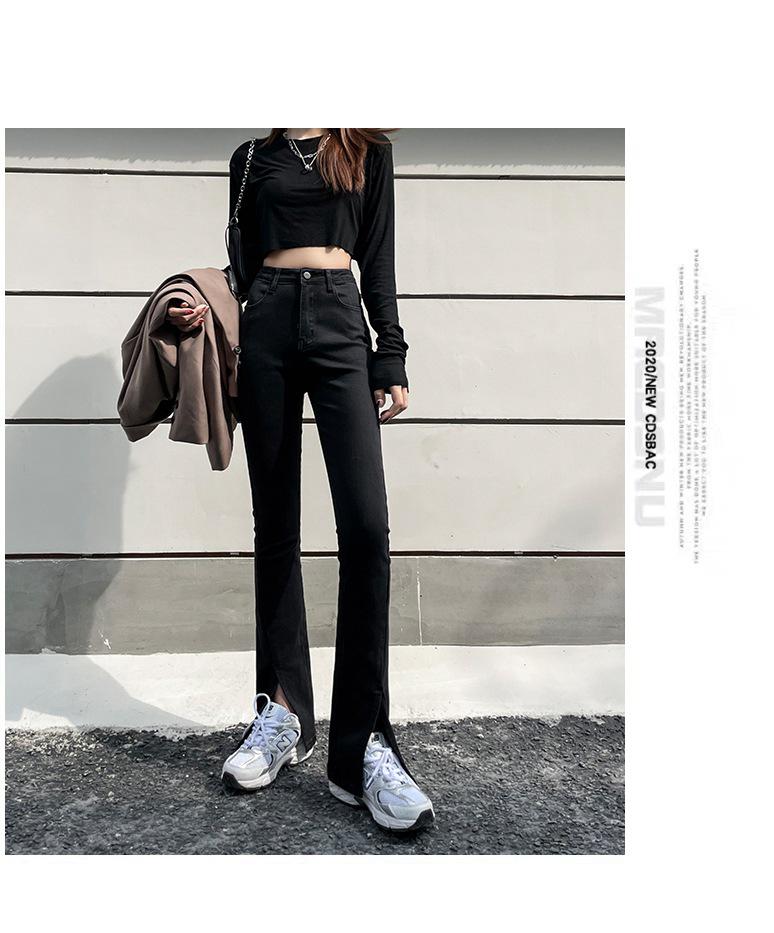 Women's 2025 High-Waisted Stretch Micro-Flare Jeans with Slit - Slimming, Floor-Length, Retro Summer Style