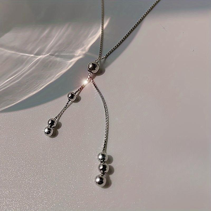 Elegant fringed necklace,suitable for ladies,with adjustable bead sliver,simple and classic design,silver-plated,anti-allergy,suitable for all seasons