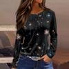 Women's Fashion Casual Slit Hem Round Neck Long Sleeve Loose  Printed T-Shirt Ladies Top