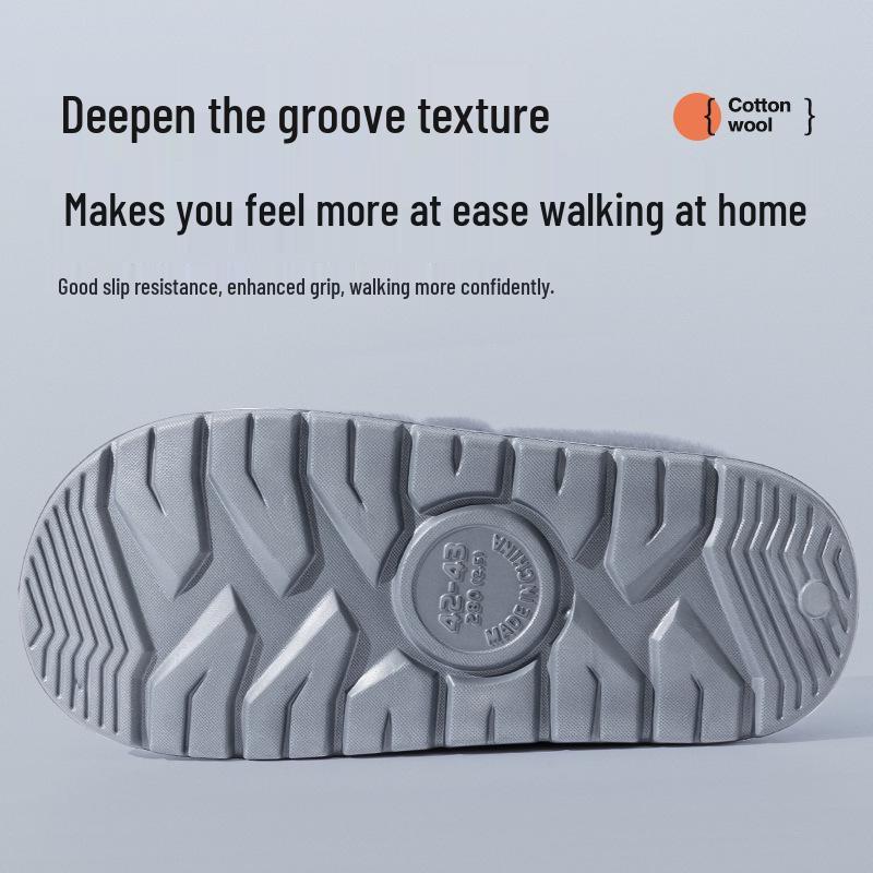 Men's Plush Cotton Slippers - Warm Non-Slip Thick Sole for Indoor Use - New Autumn/Winter 2024