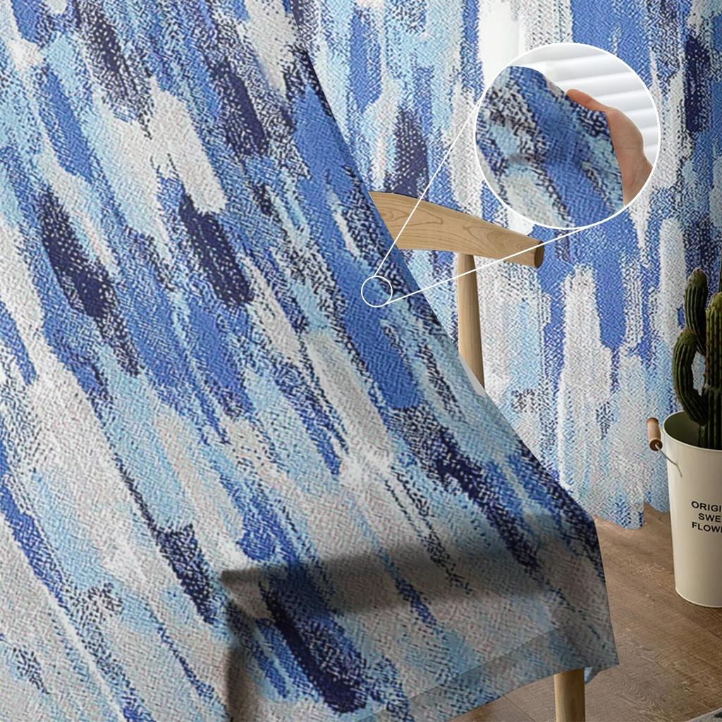 Brush Nostalgic Lines Bedroom Transparent Sheer Curtains Holiday Decoration Window Voile Tulle Curtain