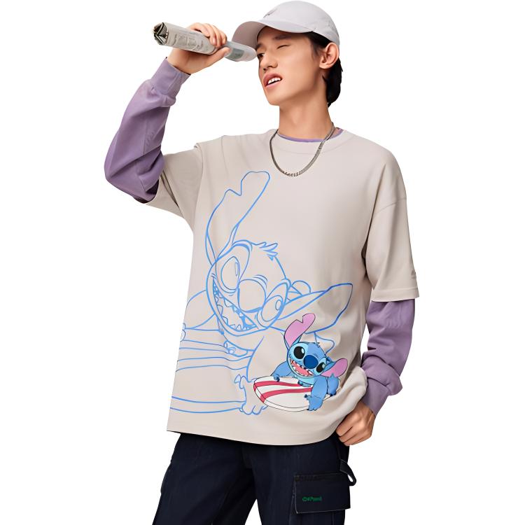Li Ning X Disney Collaboration Stitch Series Printed Round Neck Pullover Casual Sports Short Sleeve T-Shirt Men T-Shirt Mica-Gray ATSU157-5