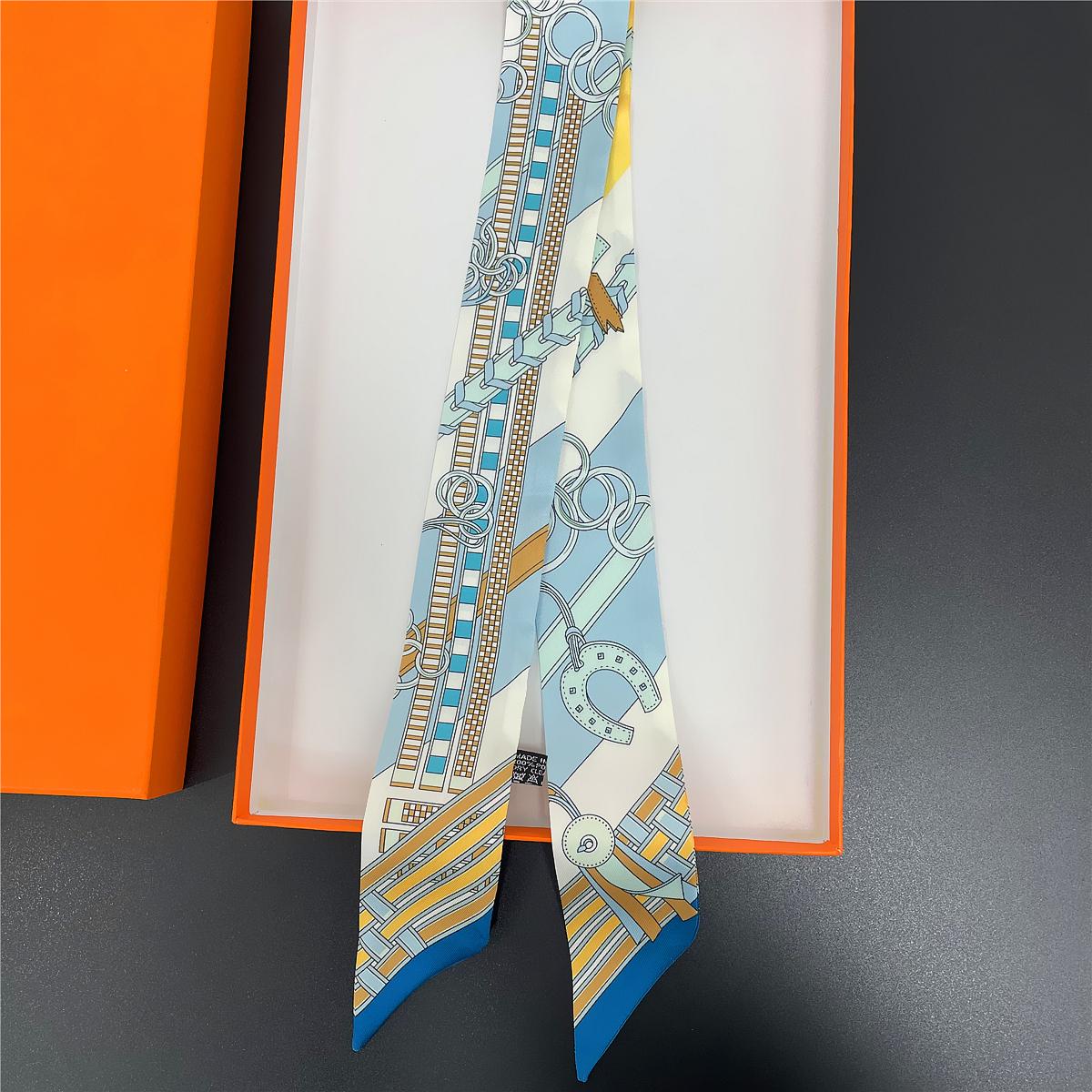 2024 Markendesign Karomuster Seidenschal Luxusschal Damen Foulard Schmaler Taschenschal Halstuch für Damen Mode Haar Stirnband