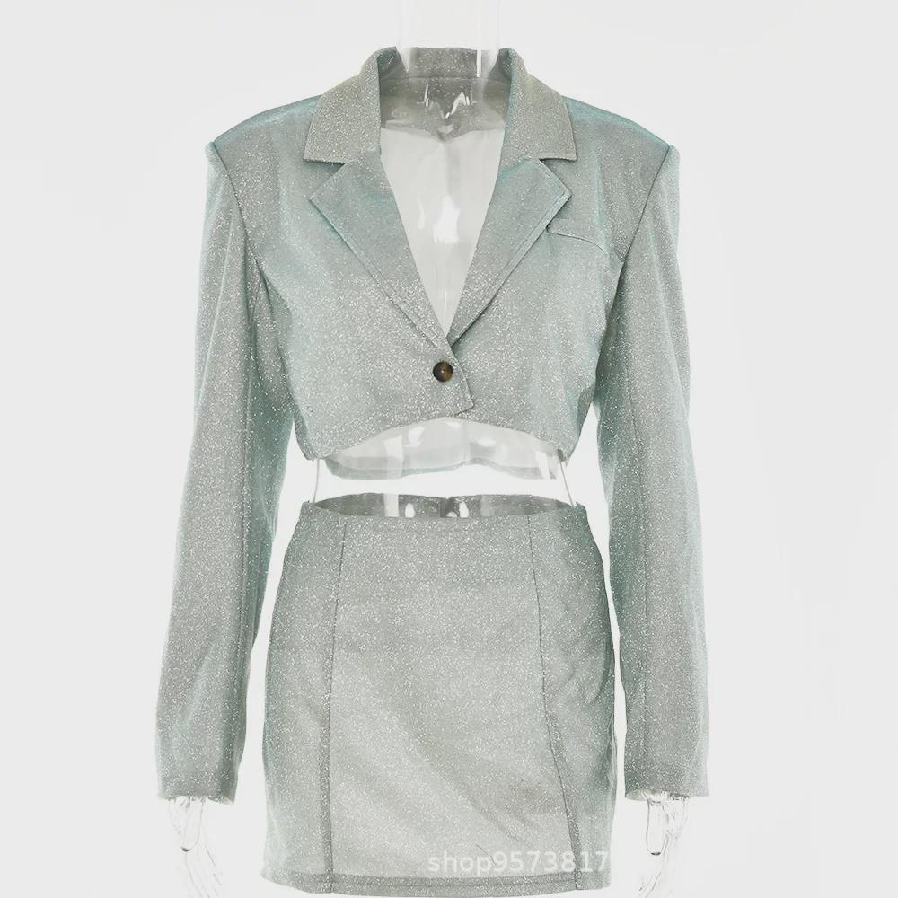 2024 Trendy europäischer und amerikanischer Stil: Sexy High-Waist-Rock mit Revers und Langarmjacke für Herbst und Winter.