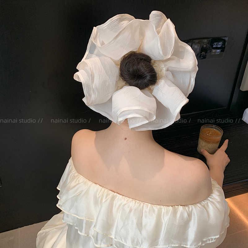 Extra Large Organza Double Layer Black Mesh Hair Tie for Low Ponytails and Buns бежевый