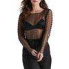 Spring/Summer Sexy Lace Mesh Top with Rhinestones and Beads for Women