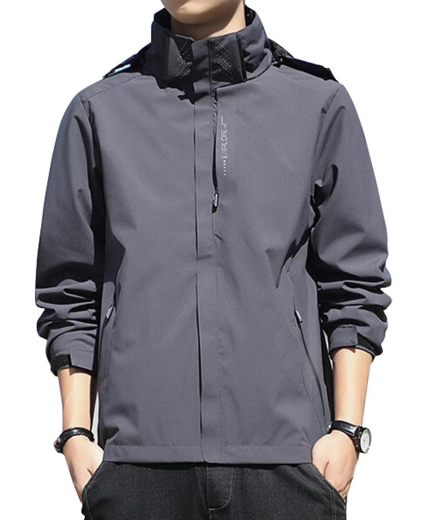 Three Joy Men's Outdoor Jacket, Trekking Wear, Mountain Jacket, Hiking, Gray, Size XL