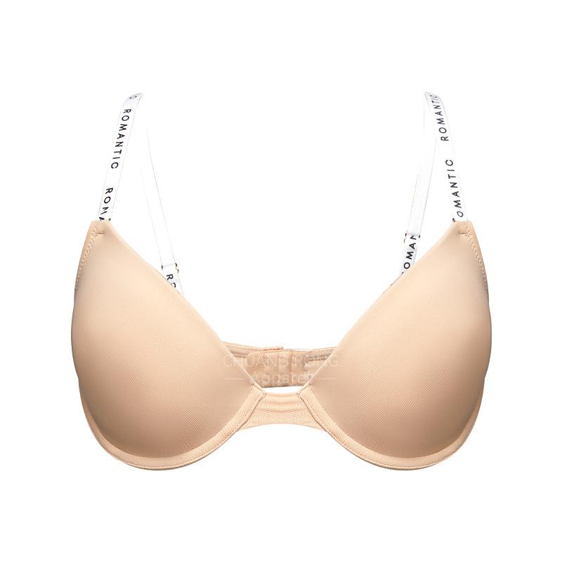 

Underwear Women s Comfortable Gathering Anti-Sagging Traceless Bra Letter Shoulder Strap Steel Rim Summer Thin Bra 85B