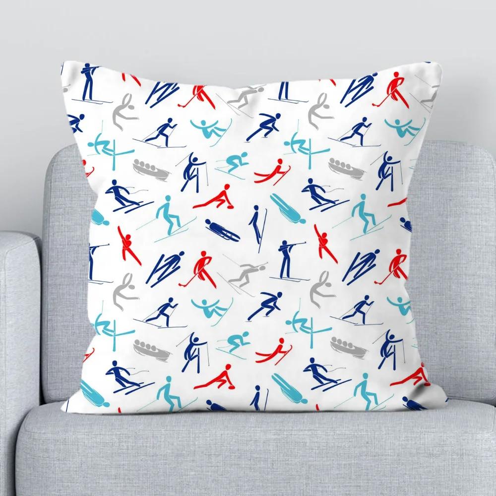 Ski Prop Pattern Covers for Bed Pillows Decorative Pillowcases 40x40 Body Pillow Cover 45x45 Short Plush Pillowcase Sofa Cushion