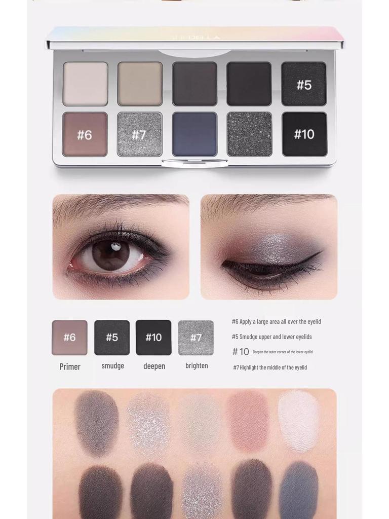 Shedella Dreamy 10-Color Eyeshadow Palette: Blue, Black Glitter, Green Ripple Shades
