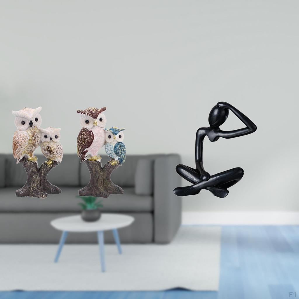 Owl Thinker Sculpture Realistic Animal Figurine Modern Abstract Tabletop Ornament Decorative Statue