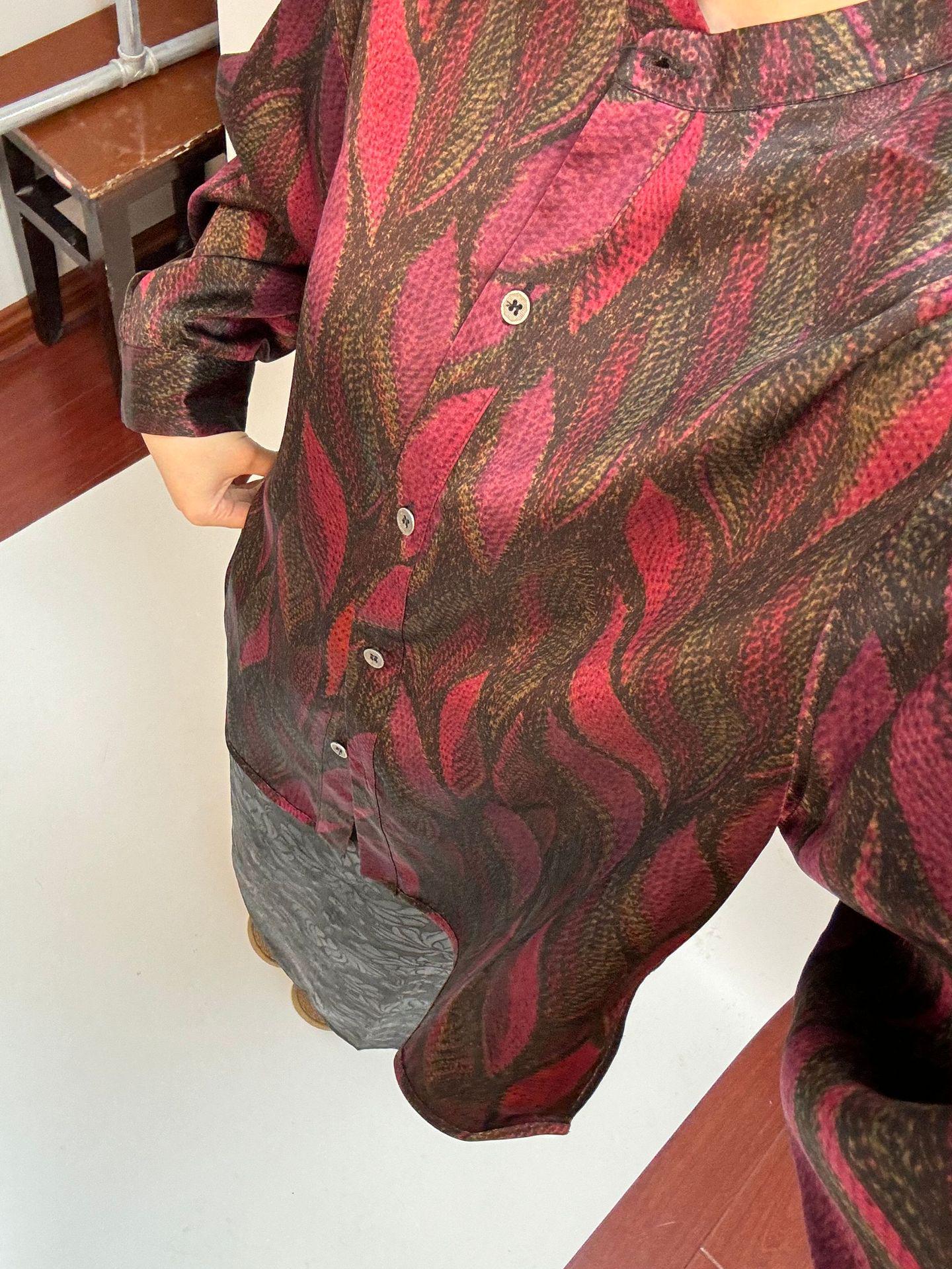 Women s Wide-Leg Long-Sleeve Silk Shirt - 30 Momme Mulberry, Hand-Woven with Stand Collar 2XL