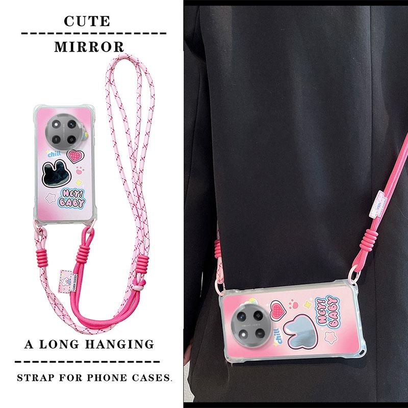 KEYSION Crossbody Strap Phone Case for HONOR X9c 5G Cute Cartoon Long Lanyard Mirror Shockproof Cover for Huawei Magic 7 Lite 5G