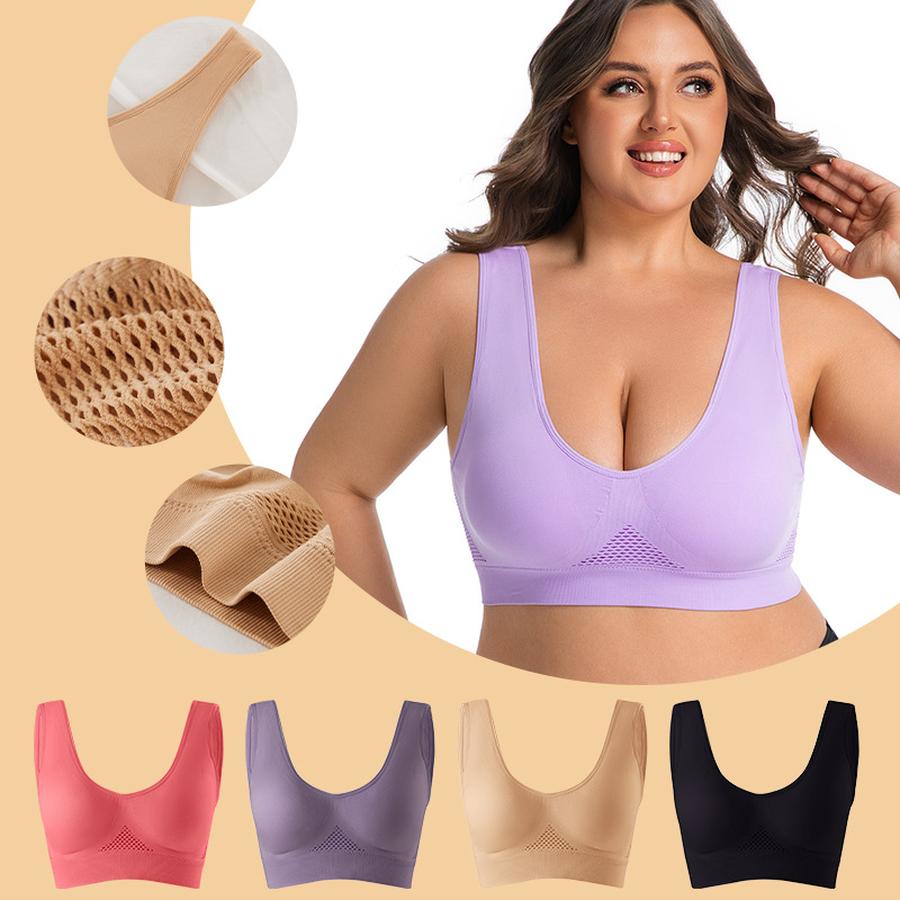 5 Pcs Plus Size Wire-Free Back-Supported Sports Bra for Running and Fitness - Breathable Mesh Cutout