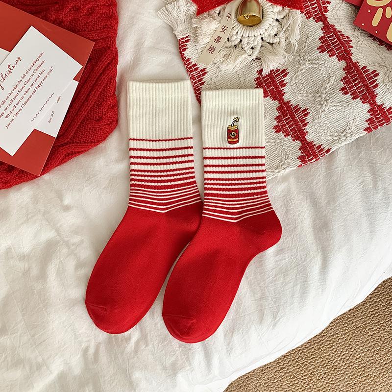 Pure Cotton Socks Year Of The Snake New Year'S Women'S Big Red Socks Birthday Year Medium Tube Socks Cotton