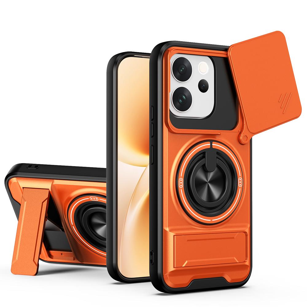 KEYSION Magnetic Phone Case for VIVO V70 5G Slide Camera Protection Upright Kickstand Ring Shockproof Back Cover for OPPO V70