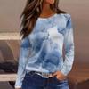 Women's Fashion Hem Slit Casual Floral Print Round Neck Long Sleeve Top