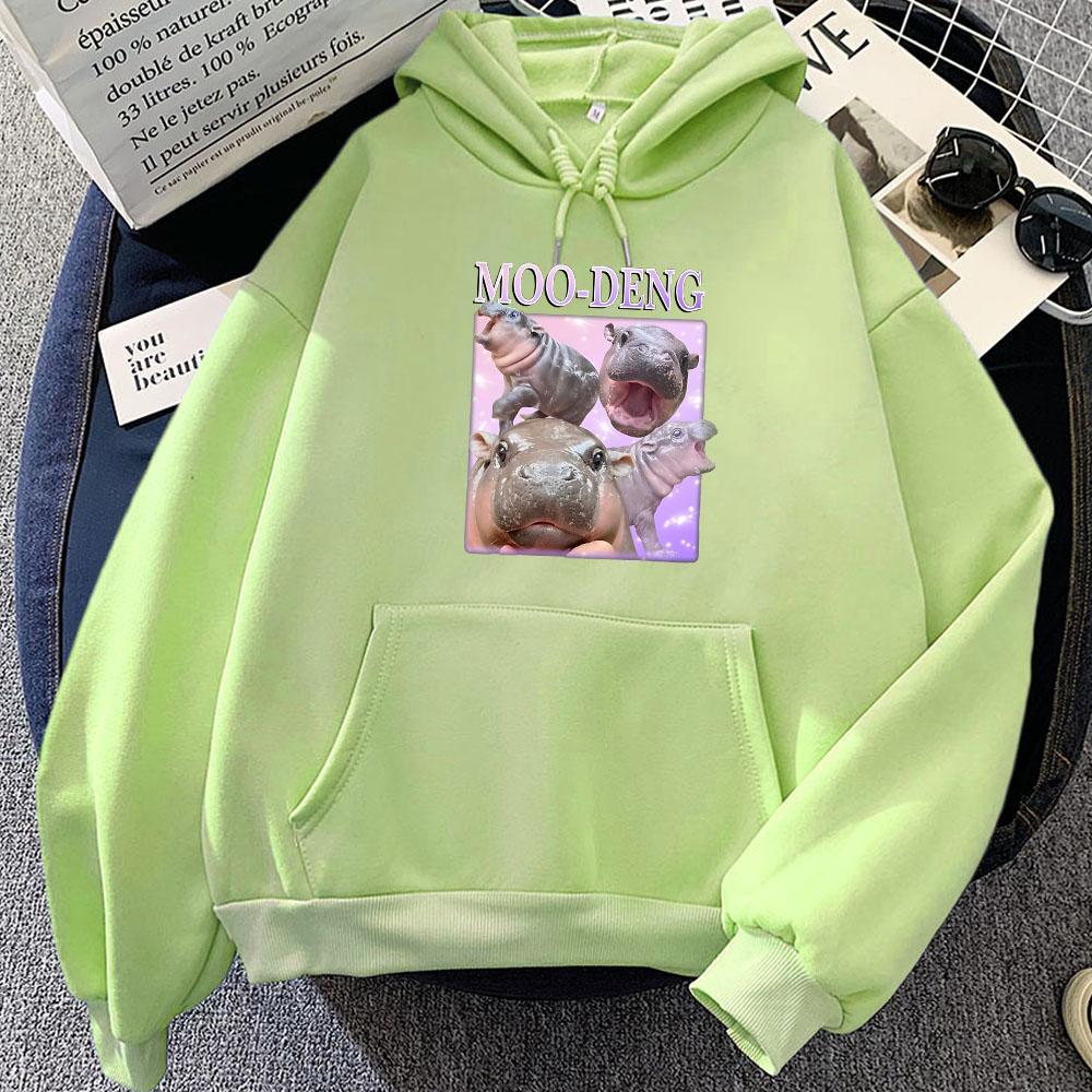 Kawaii Cartoon Moo Deng Hoodie Cute Hippo Graphic Sweatshirts Moletom Feminino Casual Women Men Winter Pullovers Print Sudaderas