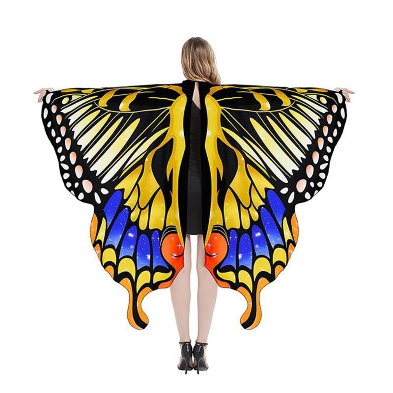 Womens Butterfly Cape Wing Fancy Dress for Party Cosplays Butterfly Wing Costume, Rainbow Butterfly Shawl Wing Cloak