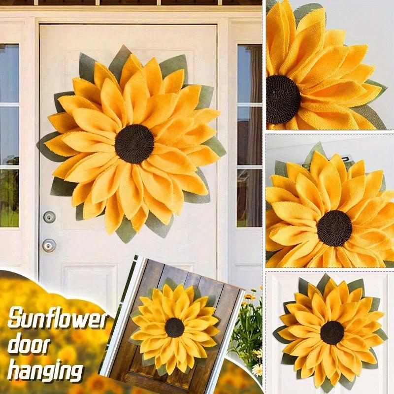 Sunflower Wreath Front Door Decor Cloth Fabric Wall Hanging Decoration Sunflower Thanksgiving Day 2024 Household Craft Ornaments