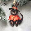 Watercolor Witch Cat Wood Decor Halloween Wooden Hanging Ornament, Decorative Pendant, Retro Black Decoration Cute Holiday Party Favors for