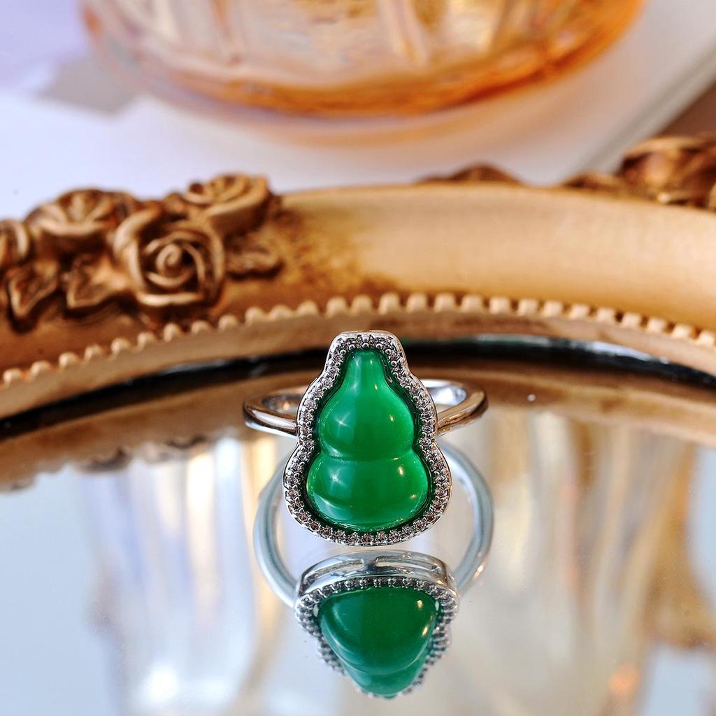 Emerald Green Gourd Zirconia Open Ring - Trendy High-End Index Finger Jewelry