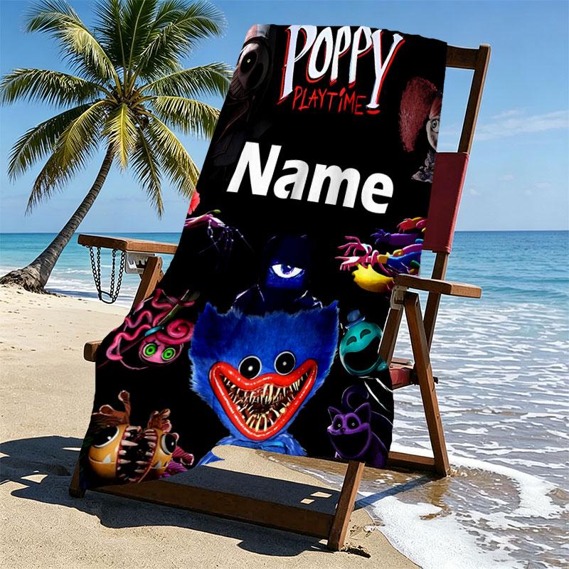 Custom Name Personalized Poppy Playtime Print Beach Towel, for Trip Camping Beach Party Home Decor, Birthday Gift for Family & Friends