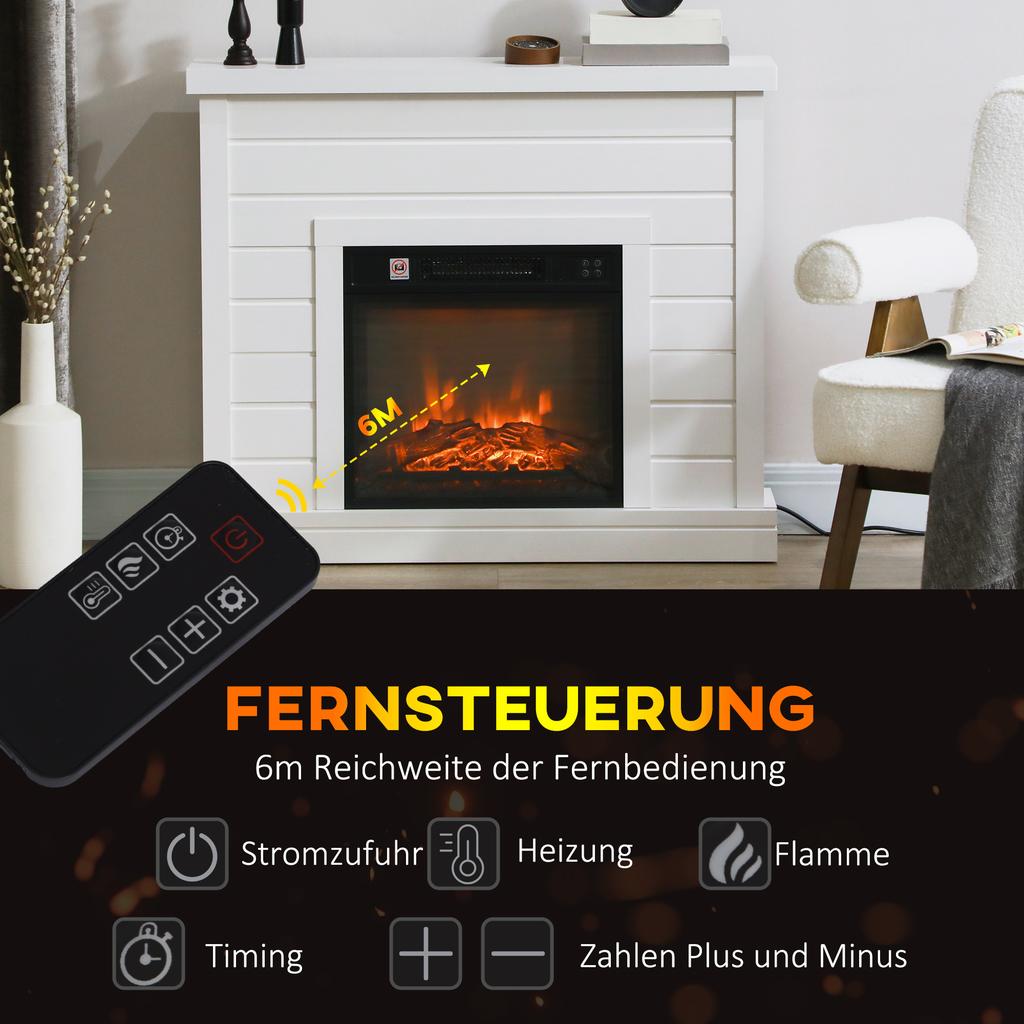 Electric Fireplace, 3D Flame Effect, 3 Settings, Timer, Remote Control, White