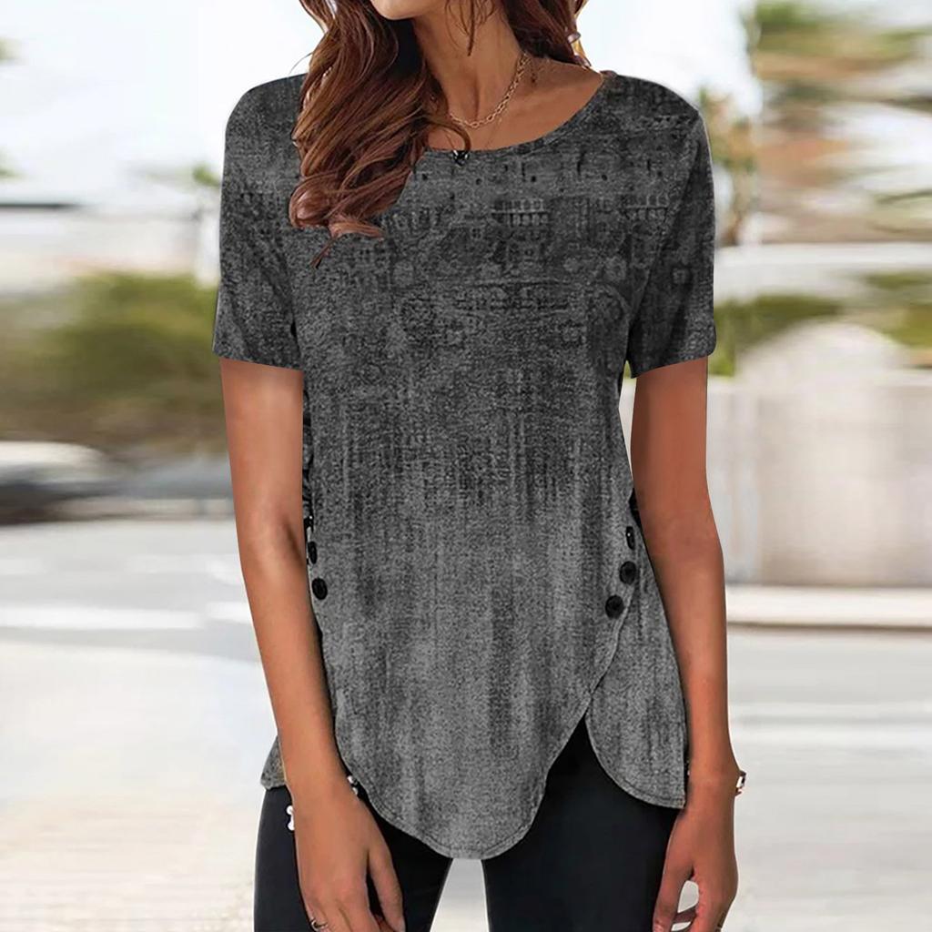 Damen Kurzarm-Tunika, lockere Oberteile, lässig, Plus-Size-Oberteile, plissierte Tunika, Knopfleiste, lässige Sommer-T-Shirts, Damen-Oberteile, elegante Hemden