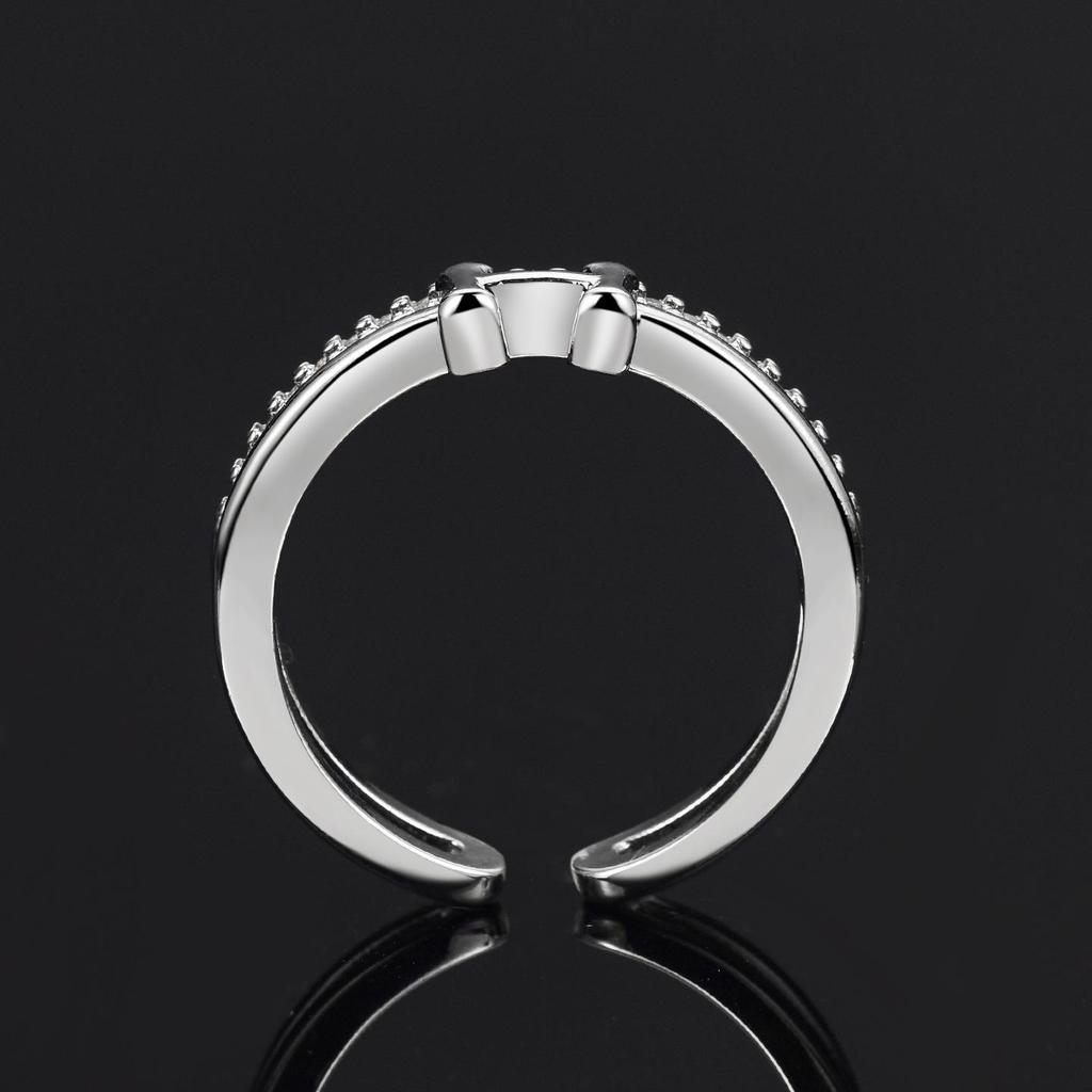 Korean Style Women's Double-Layer H Ring with Full Diamond Inlay - Elegant & Luxurious