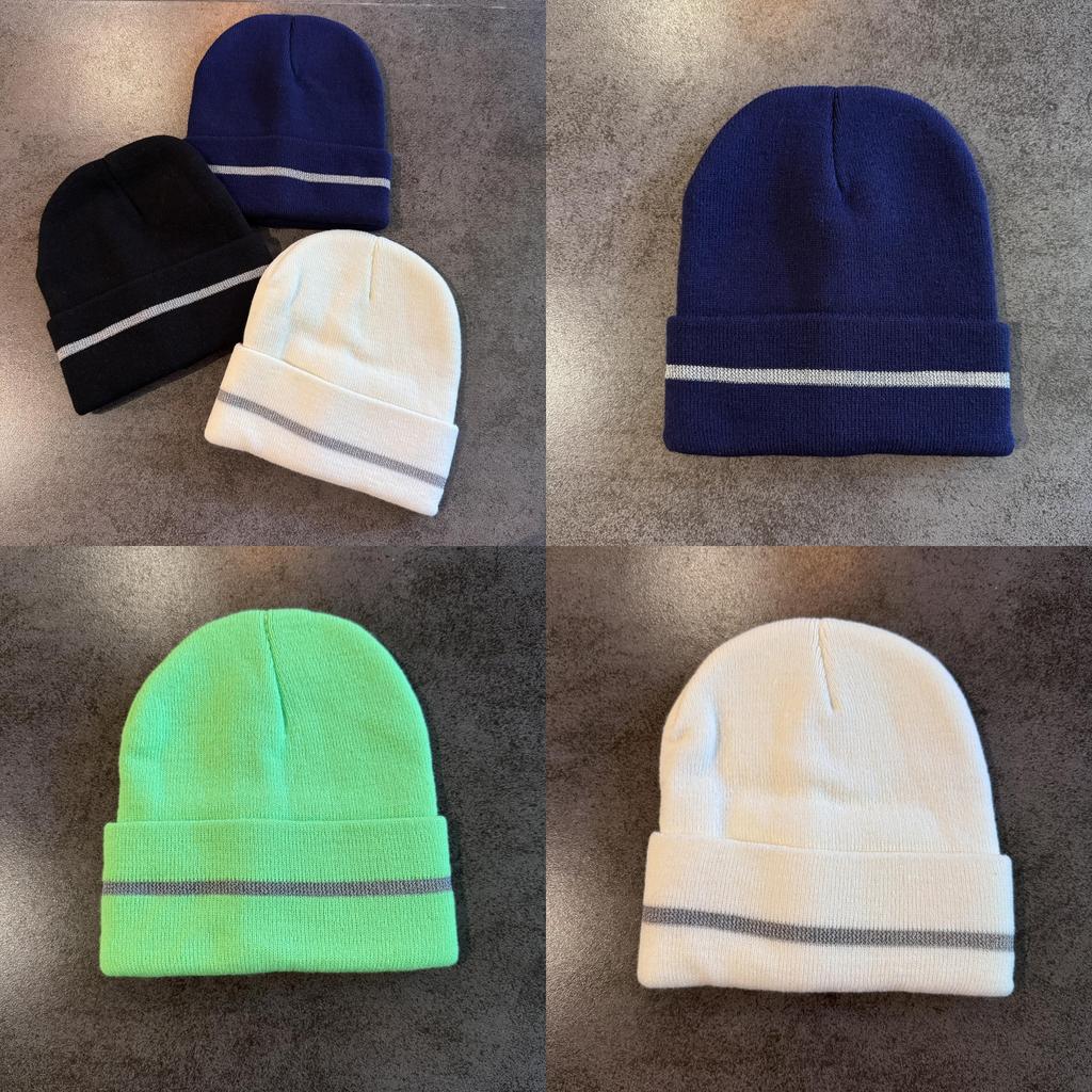 Acrylic Knit Hat For Men With Reflective Stripes Winter Warmth Fashionable Cold Weather Accessory