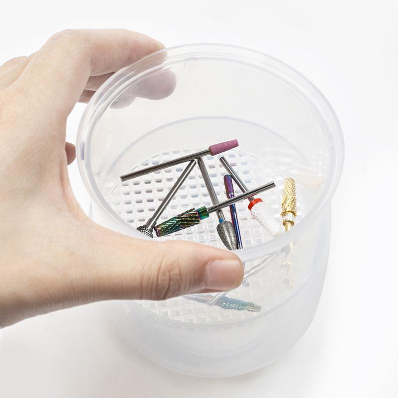 Nail Drill Bit Disinfection Box with Dual-Layer Filter and Alcohol Immersion