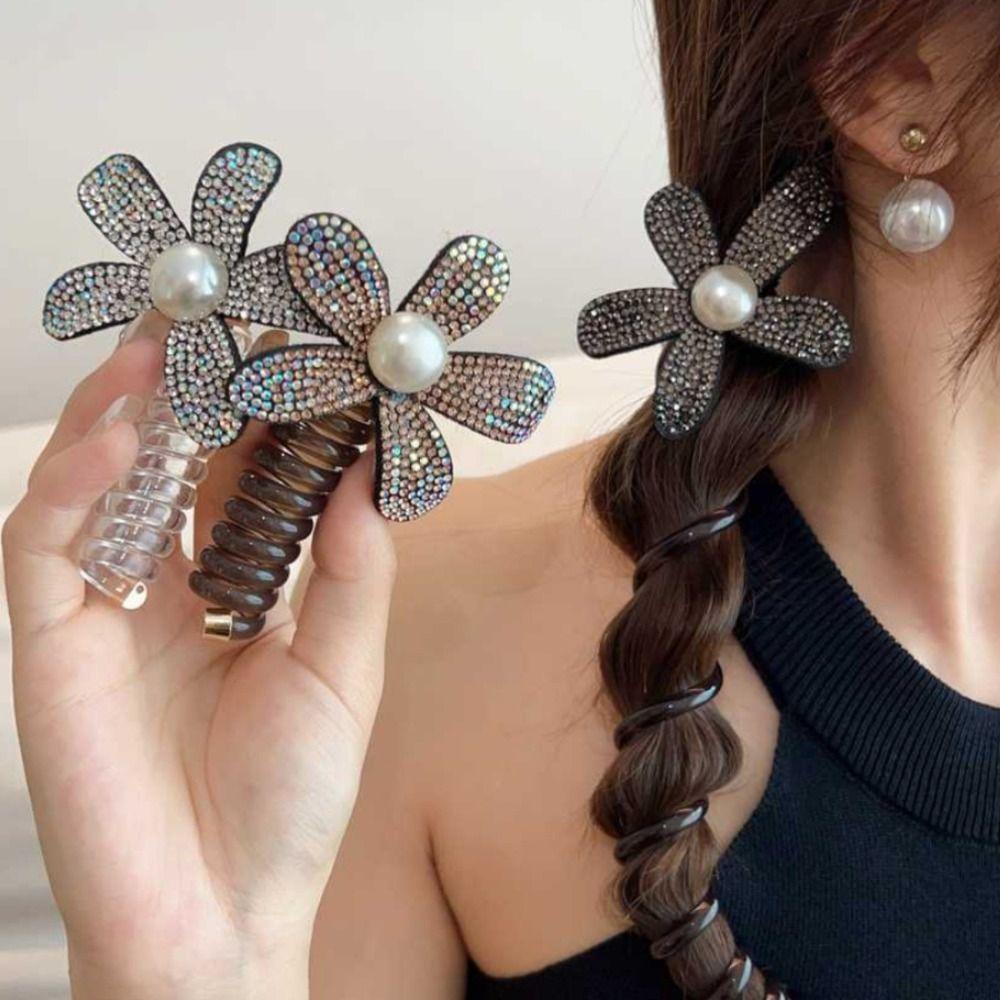 

Elastic Telephone Line Hair Rope Rhinestone Spiral Coil Rubber Band Bubble Braided Head Rope Daily шампанского