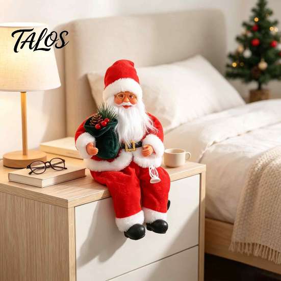 Decorative Santa Claus for Party Plush Figurine, 11.81 Inch Christmas Sitting Fabric Decorations Doll Holiday Home Decoration And Festive Scene