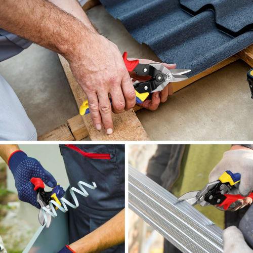 WORKPRO All-Purpose Scissors, Metal Cutting Shears, Iron Cutting Shears, Aviation Snips, Serrated Blade, Double-Powered, Straight Type, Powerful, Labo