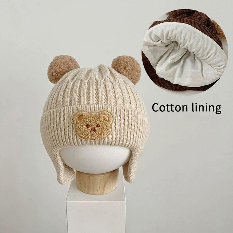 Baby Wool Hat Cute Bear Ear Protection Hat Children Winter Thickened Warm Knitted Korean Version Of The Baby Hat