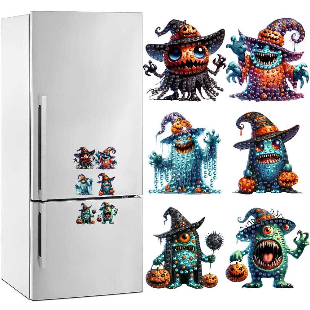 6Pcs Acrylic Special Shape Ghost Fridge Stickers Diamond Art Fridge Magnet Diamond Art Magnets Decals for DIY Crafts Party Gift