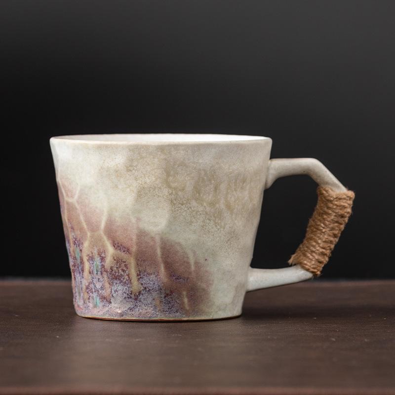 Vintage Gradient Irregular Thread Ceramic Mug Vintage Tie Coffee Cup Birthday Gift Breakfast Oat Milk Cup Office Mug Home Decor