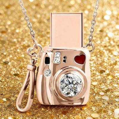 Mini Naszyjnik Medalion z Aparatem Personalizowany Naszyjnik z Wisiorkiem na Zdjęcie Pamiątkowa Biżuteria Prezenty dla Kobiet Dziewczyny Żony Miłośników Fotografii
