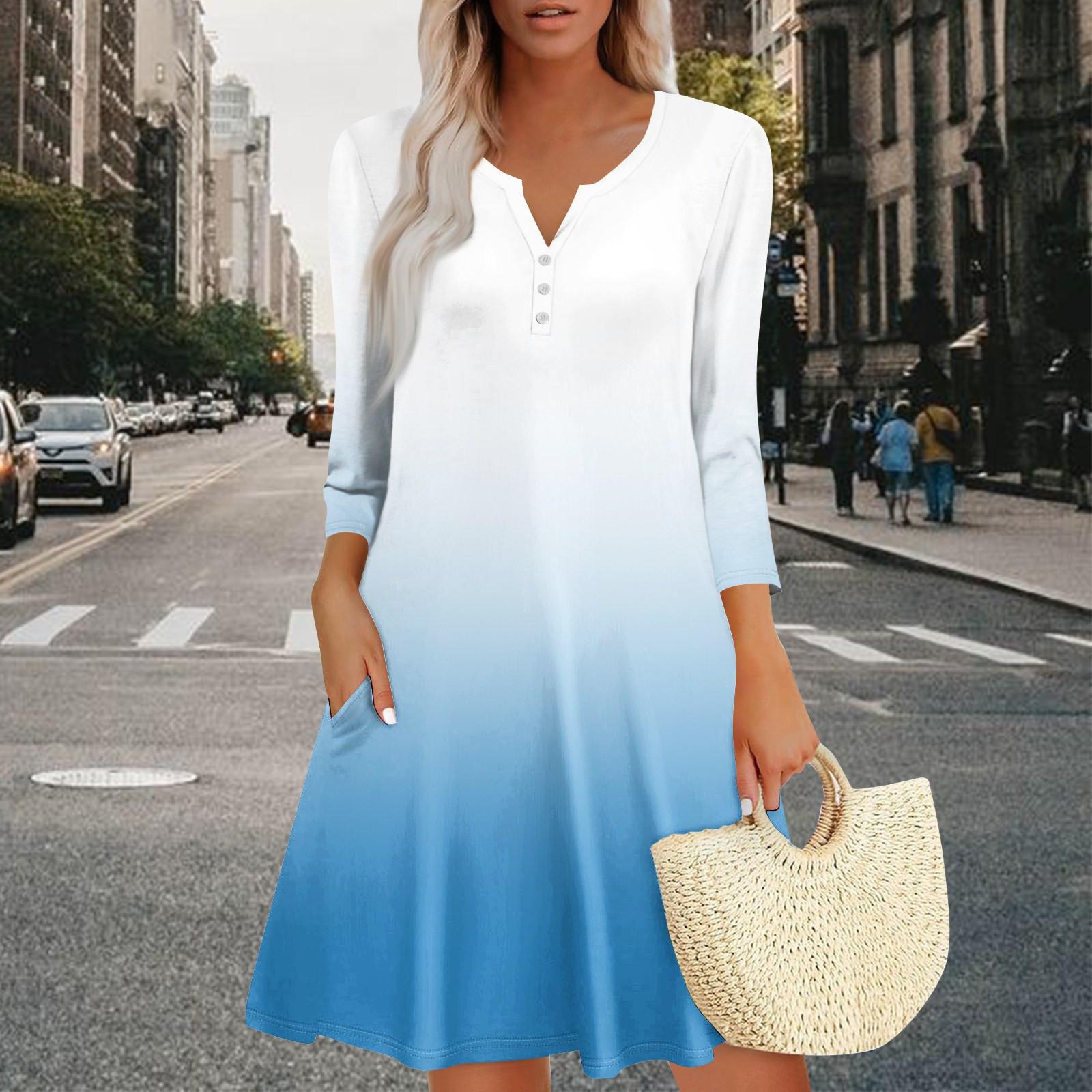 

Жіноча літня сукня вільного крою з V-подібним вирізом та рукавом три чверті, сукня-сарафан з кишенями M червоний