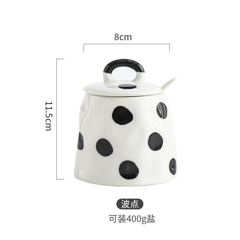 Borcan de condimente din ceramică creativ cu lingură Borcan de sare desenat manual Borcan de condimente Borcane de bomboane Borcane de piper Instrument de condiment de uz casnic