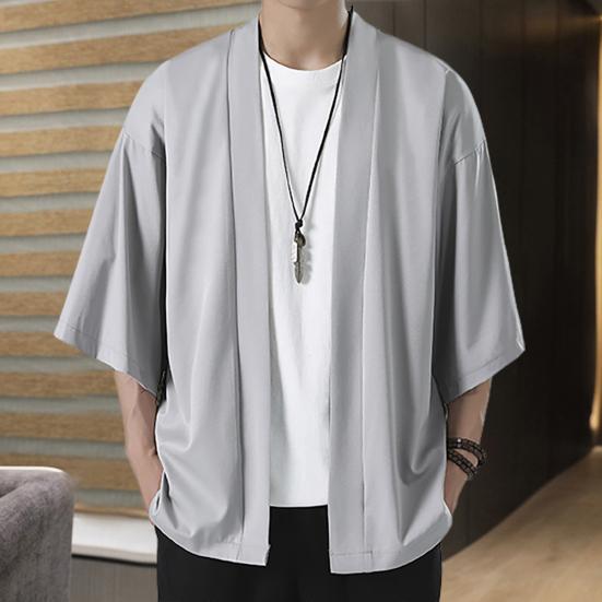 Camisa de hombre Kimono estilo japonés Color sólido disfraz de samurái ropa asiática cárdigan de tres cuartos camisa chaqueta