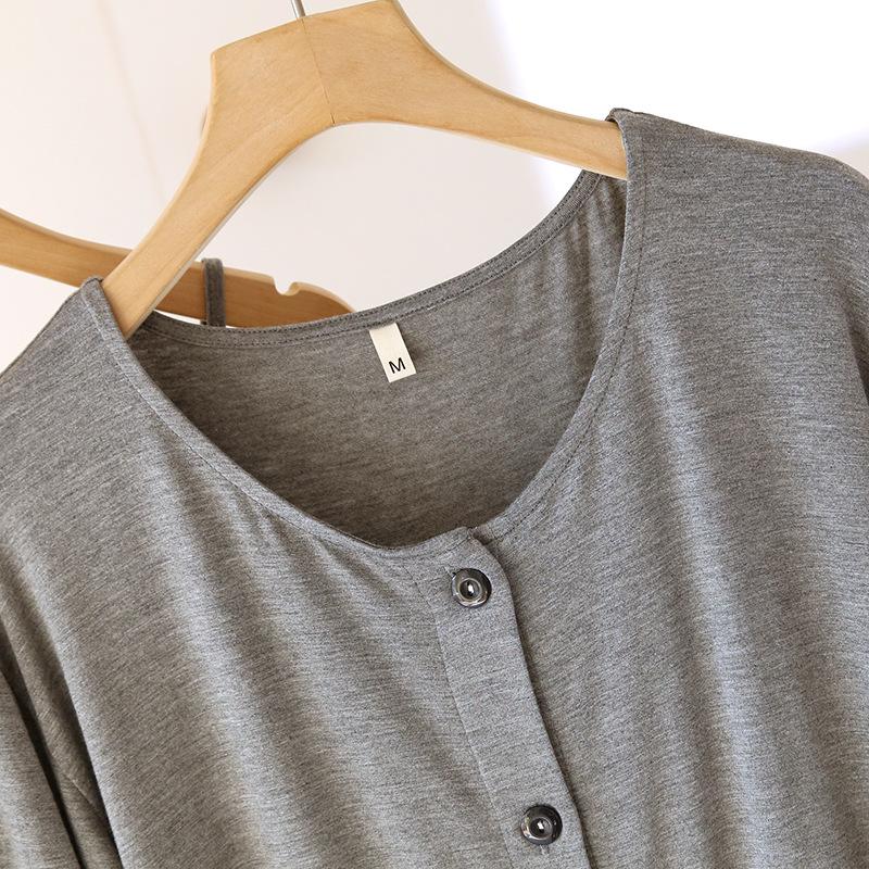 Postpartum Spring/Summer Modal Three-Piece Set: Long Sleeve & Pants for Breastfeeding